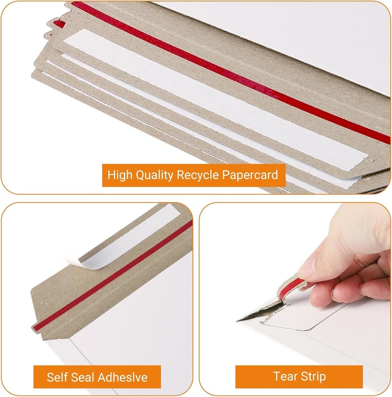 zmybcpack 100 Pack 6.5x4.5 inch Rigid Mailer Self Seal Photo Document Mailers, Stay Flat White Cardboard Shipping Envelopes White Photography Mailers for CD, Photos, Document - Image 4